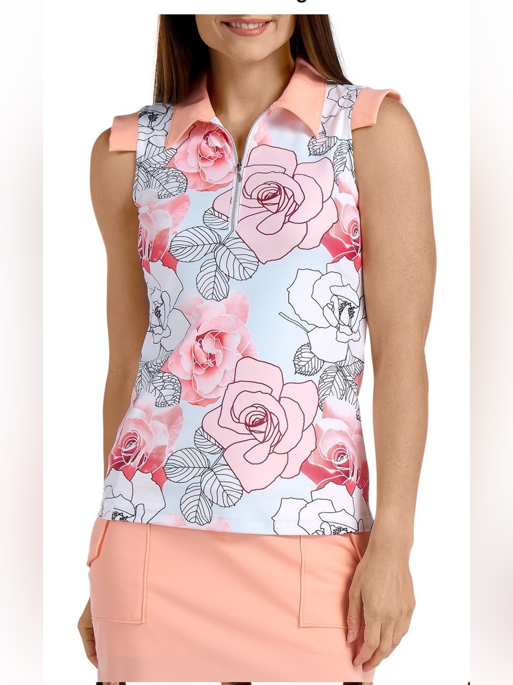 NWT Swingdish Floral Zip Polo - Rose Print  Sz M $95